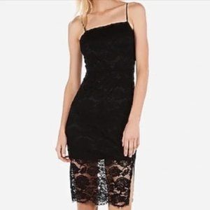 Midi Floral Lace Bodycon Sheer Black Stretchy Dress